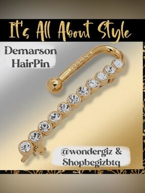 NWT Authentic Demarson Women's 12k Gold Plated Maia Crystal Hair Clip